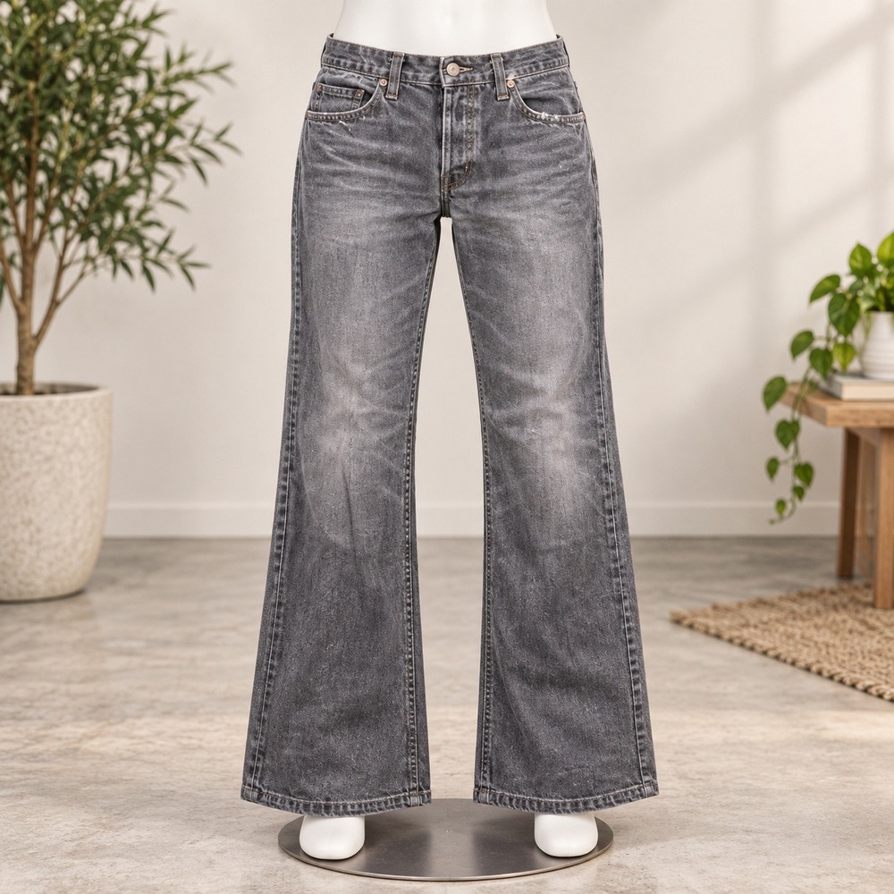 Levi's 527 Low Boot Cut Jeans Mens 35x31 Faded Black Distressed Denim